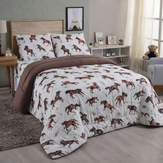 Edredrom Malha Casal Queen 100% Algodão Fio Penteado Cavalo Quarto Country Toque Macio Antialergico