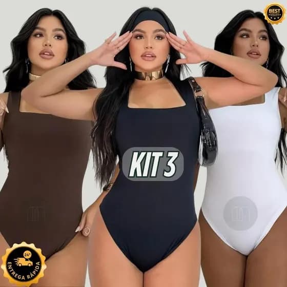 KIT 3 QUADRADOS BODY FEMININO SUPLEX REGATA FORRO DUPLO PREMIUM COSTAS ABERTAS