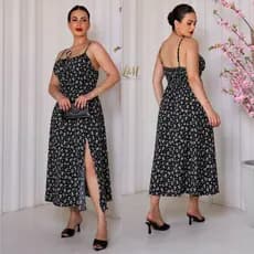 VESTIDO MÍDI ROMANTICO ESTAMPA FLORAL COM ALÇA E ELASTEX TEM BOJO FORRO