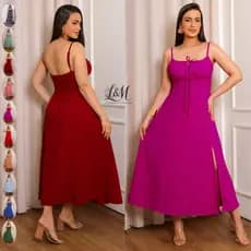Vestido Feminino Mídi Verão 🌸 Romântico Liso com Alça, Bojo e Fenda Elegante Verão