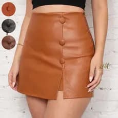 Short Saia de Couro Fake Feminino  Cintura Alta Moda Blogueira