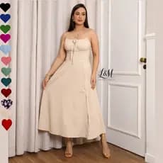Vestido Mídi Feminino Verão Liso Romântico com Alça Bojo e Fenda Elegante Casual Festa