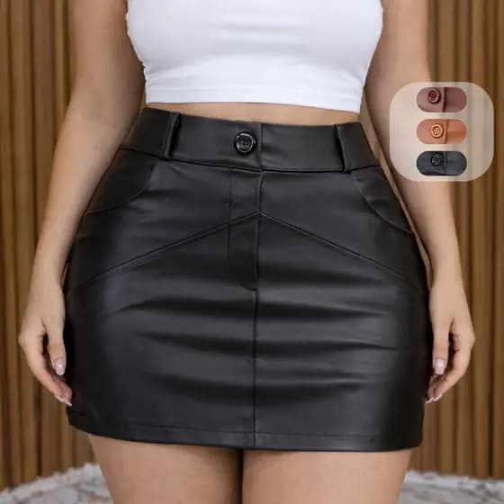 Saia Courinho Curta Cintura Alta com Botão Moda Outono Inverno