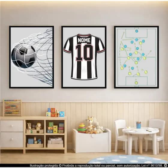 Quadro Decorativo Personalizado Futebol Time do Coração Nome e Número Times Brasileiros
