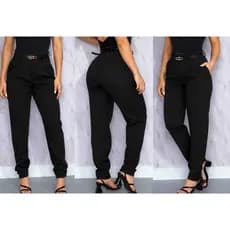 Calça Feminina Alfaiataria Modelo Cenoura Com Cinto Tendência Blogueira Elegante