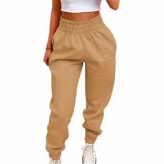 Calça Jogger Moletom Bolso Cós Alto Flanelado Algodão Casual Feminina