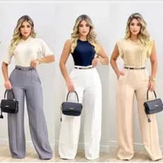 CALÇA FEMININA PANTALONA ALFAIATARIA ELEGANTE TENDÉNCIA COM CINTO BOLSO CINTURA ALTA