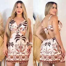 vestido Macaquinho Feminino  Estampado tropical com bojo regulador