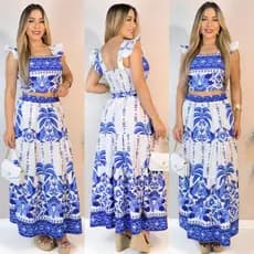 Novo Temperamento Feminino Elegante Conjunto De Duas Peças Impresso Conjunto Estampado Com Bojo