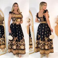 NOVO DISIGN BOHEMIAN ESTILO TEMPERAMENTO ELEGANTE DE DUAS PEÇAS COM SAIA TEM BOJO  ELASTEX NA COSTA
