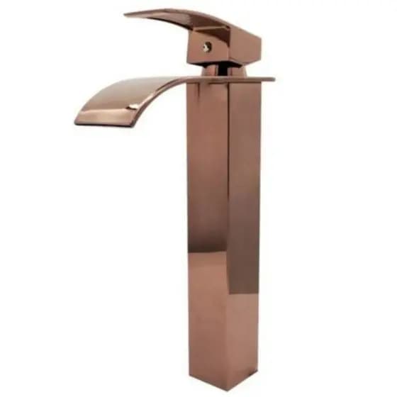 Torneira Cascata Alta com Misturador Monocomando Rose Gold de Bancada