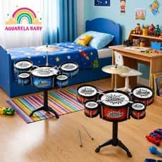 Bateria Musical Infantil 5 Tambores Com Baqueta Brinquedo Menino Menina
