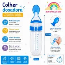 Colher Dosadora para Bebê em Silicone Alimentação Azul Menino Rosa Menina