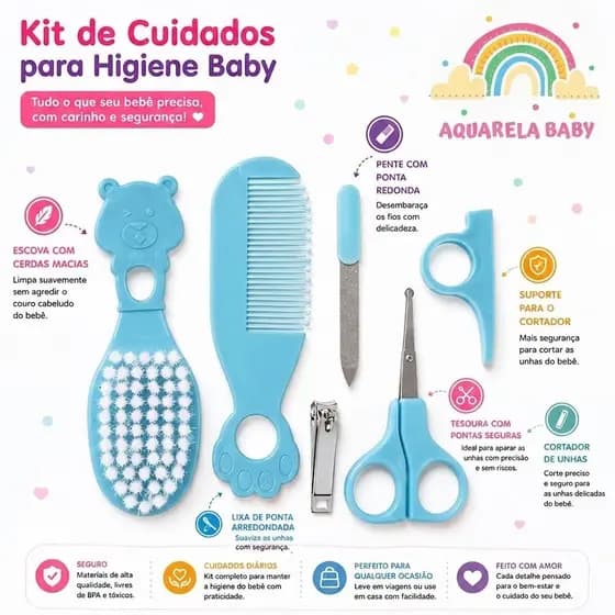 Kit Higiene Infantil Cuidados Bebê Recém Nascido 6 Peças Menino Menina