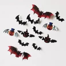Pacote com 12 peças Enfeite De Halloween 3D Morcegos e Abóbora