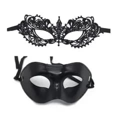 Kit  2 Máscaras Venezianas LISA + RENDA Baile Luxo Cor PRETA para festa ou Carnaval