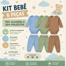 Kit 6 Peças para Bebê body Manga Longa e Mijão 3 Conjuntos Inverno