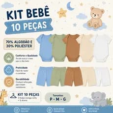 Kit 10 Peças Body Manga Curta e Shorts Conjunto Bebê Roupa de Bebê menino e menina