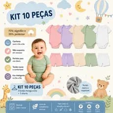 Kit 5 Conjuntos 10 Peças Body Manga Curta e Tapa Fralda Bebe Verão