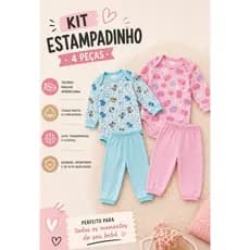 Kit 4 Peças Estampados De Body Manga Longa e Mijão Para Bebe