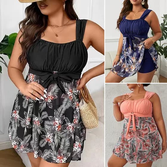 Biquíni Plus Size Feminino/Biquíni de Cintura Alta/Roupa de Praia Feminina/Conjunto biquíni saia short anti-risco plus s