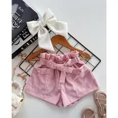 Shorts Menina de Linho Com Elástico Shorts Infantil Blogueirinha Shorts moda Feminina
