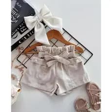 Shorts de Linho Infantil Para Menina Shorts com Elástico