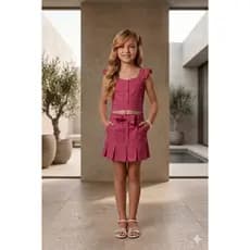 Conjunto Menina Saia e Blusa Estilo Preppy Elegante Roupa Infantil Feminina Conjunto Blogueirinha Premium
