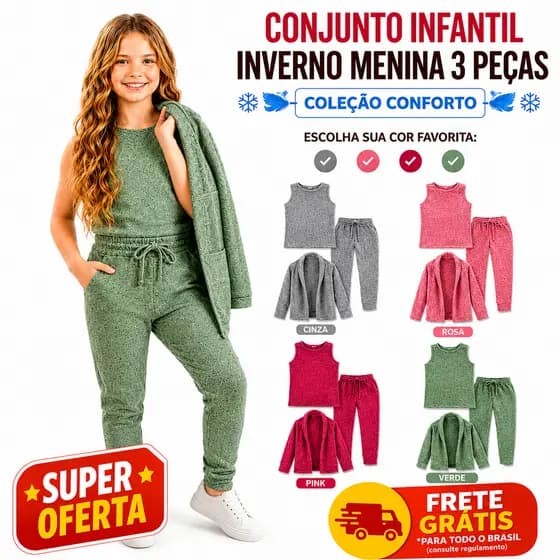 Conjunto Infantil Feminino 3 Peças Inverno Roupa Menina Quentinha Estilosa Conjunto Infantil Roupa Quentinha e Elegante