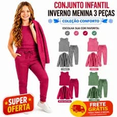 Conjunto Infantil Feminino Inverno 3 Peças com Cardigan Roupa Quentinha Menina com Calça e Regata Alta Qualidade