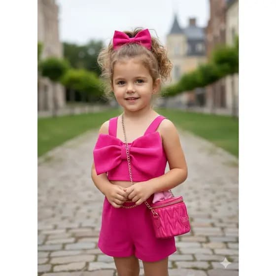 Conjunto Infantil Menina Linhão 2 Peças Luxo  Nude Azul Rosa Lilás Laranja– Tamanhos 4-10 Conjunto Menina