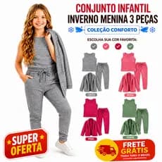 Conjunto Inverno Menina 3 Peças Infantil Casaco Calça Blusa Look Completo Confortável Moda Blogueirinha Alta Qualidade