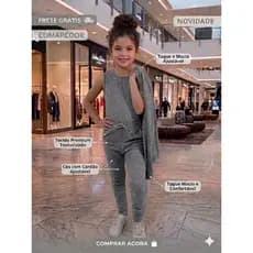 Conjunto Infantil Menina 3 Peças Lanzinha Mini Diva Luxo Calça Regata e Casaco