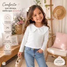 Blusa Infantil Feminina Manga Longa Gola Boneca Com Laço Canelada Confortável Moda Menina Inverno
