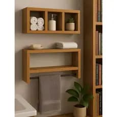 Nicho Organizador Banheiro Porta Toalha MDF Branco Preto Amadeirado