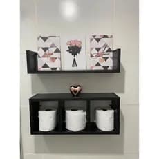 Kit Decorativo Nicho e Prateleira 2 Peças para Decoração Banheiro Quarto Bebê MDF Preto Branco