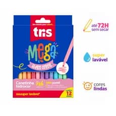 Canetas Hidrográficas Tons Pastel – Kit com 12 Cores Mega Hidro Tris
