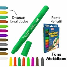 Bastão de Tinta Guache 12 Cores | Pintura Divertida e Sem Sujeira volta as aulas/papelaria