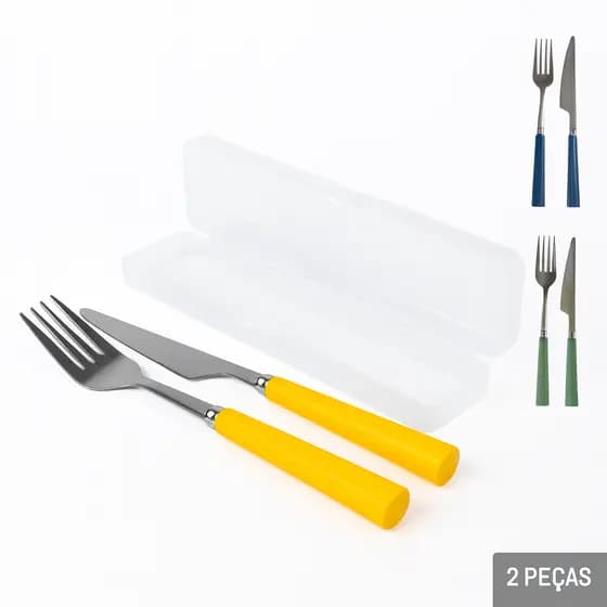 Kit Talheres Portátil Inox com Estojo – Porta Talheres Completo P/viagem e trabalho