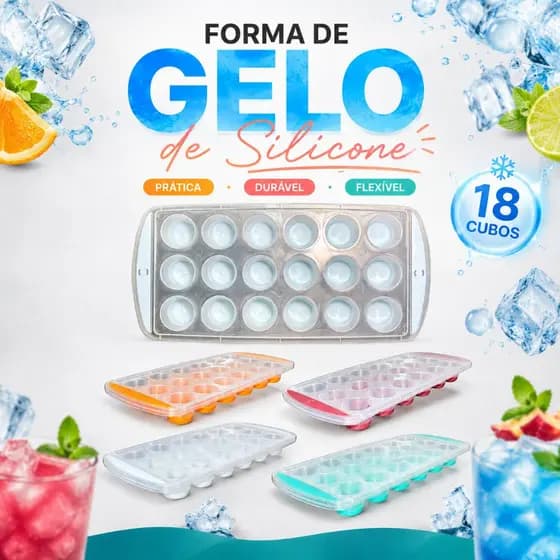Kit 5 Ou 10 Formas De Gelo Fundo De Silicone Flexível Fácil De Desenformar 18 Gelos Cada