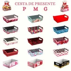 Kit 12 Cestas De Papel Triplex Tamanhos P M e G Varias Cores Decorada