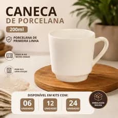 Kit 6/12/24 Canecas Brancas Lisas 200ml Porcelana Primeira Linha Para Café Chá Versátil