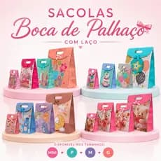 Kit Com 12 Sacolas Boca De Palhaço Com Laço E Velcro Mini Pequena Média Grande Super Resistente
