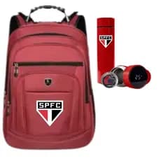 Mochila Bolsa Masculina Time Sao Paulo reforçada + Garrafa Térmica De Água 500ML Com termostato Academia/Escola