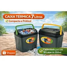 Caixa Térmica 7L Cooler Portátil | Capacidade 10 Latas | Conserva Bebidas Praia Camping Viagem