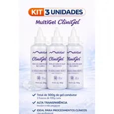 Kit Gel Clinigel Condutor 100g Incolor Não Gorduroso Uso Médico Ultrassom Eletro Fisio Estética Ultra Gel Multigel
