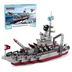 Brinquedo de construção 8 em 1 com navio de guerra de fundo vermelho 554 peças BRASTOY
