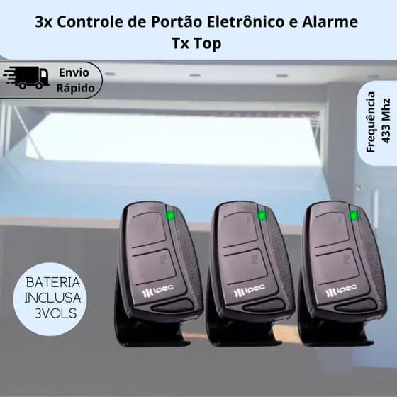 3x Controle de Portão Eletrônico e Alarme Tx Top 433 Mhz Original