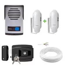 Kit Porteiro Eletrônico Agl P10s + 1/s100 + Fechadura Reversível Agl + Cabo 4 vias