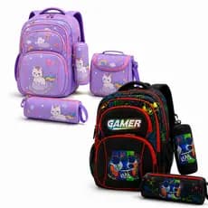 Kit Escolar Infantil 3 Peças Mochila Lancheira Estojo Diversas Estampas